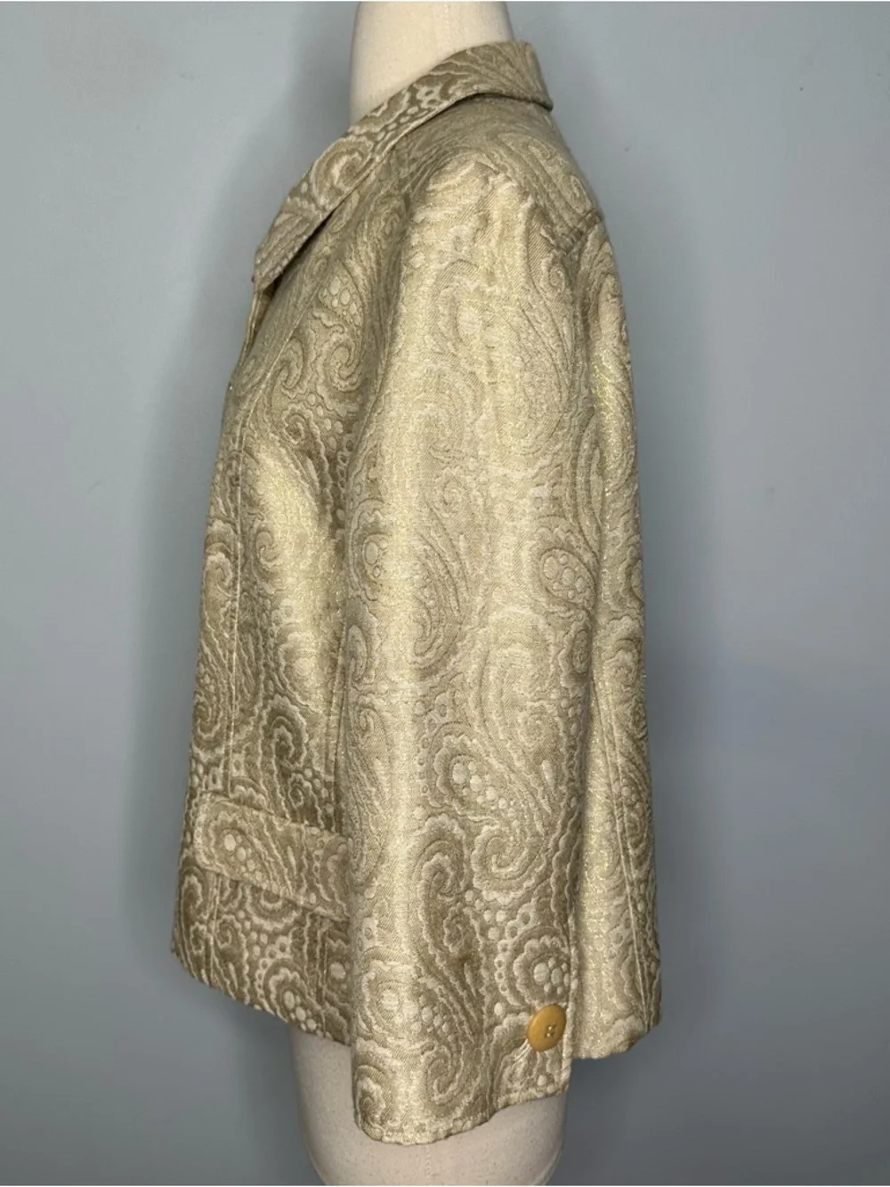 Talbots Women’s Gold Brocade Paisley Swing Crop Jacket Blazer Size 14 BNWOT! - Picture 2 of 11